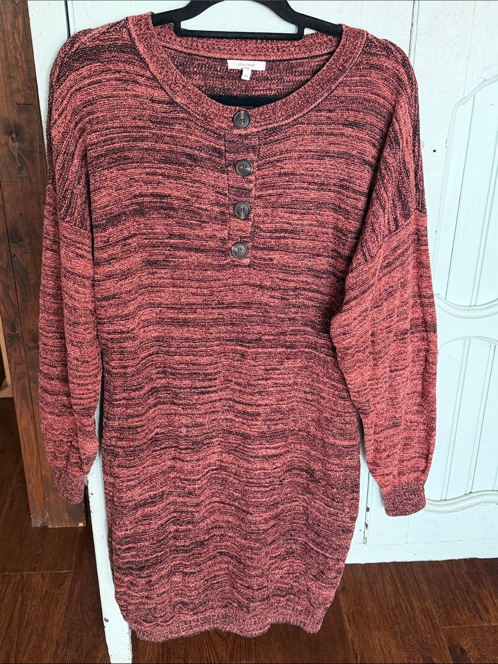 Maurices Marled Scoop-Neck Button Pullover - Rust